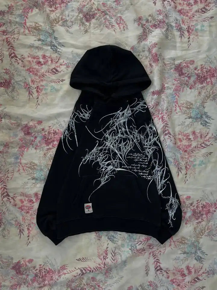 Women's Gothic Minimalist Graffiti Zip-Up Hoodie