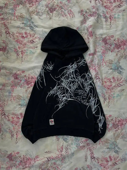 Women's Gothic Minimalist Graffiti Zip-Up Hoodie