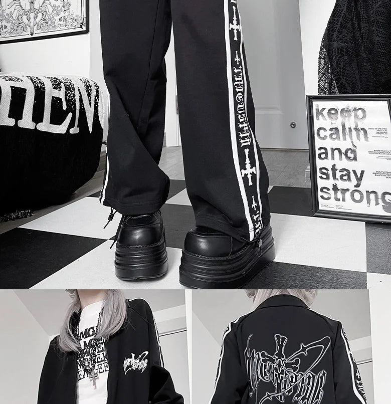 Original Printed Subculture Dark Loose Tracksuit Top and Pants Set Women's Outfits Oversized Stand Collar Zipper Sweatshirts