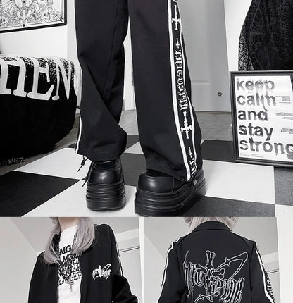 Original Printed Subculture Dark Loose Tracksuit Top and Pants Set Women's Outfits Oversized Stand Collar Zipper Sweatshirts