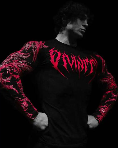 Men's Long Sleeve Fitness T-Shirt Tight Sports Wear Quick Dry High Elasticity Spring Autumn Seasonal Style round Neck Letter ...