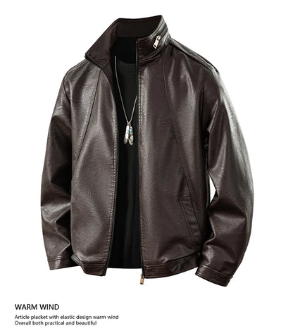 Plus Size 8XL 7XL New Leather Jacket for Men in Spring  Autumn Stand Up Collar Leather Jacket High-end Thin Casual Jacket