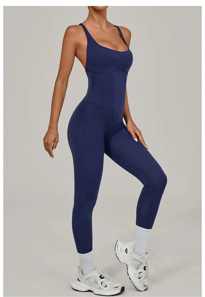 Women's Workout Backless Purple Jumpsuit