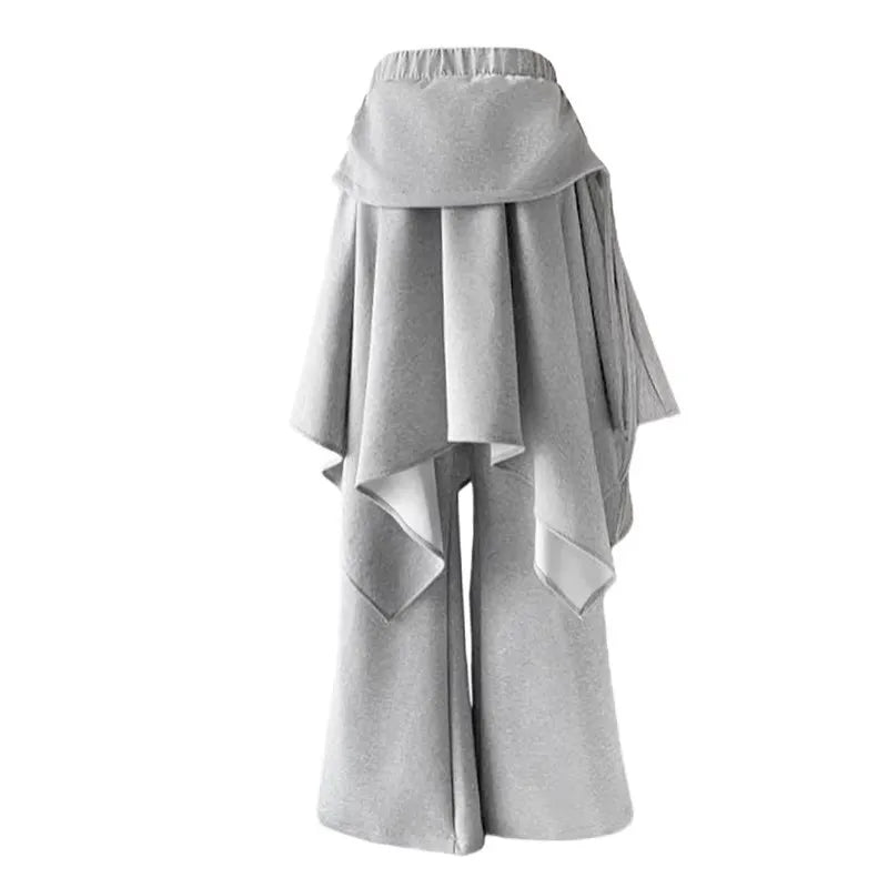 ReddaChic Wrappd Gray Sweatpants Lounge Elastic Waist Wide Leg Irregular Skirt Layering Trousers Grunge Korean Women Clothes