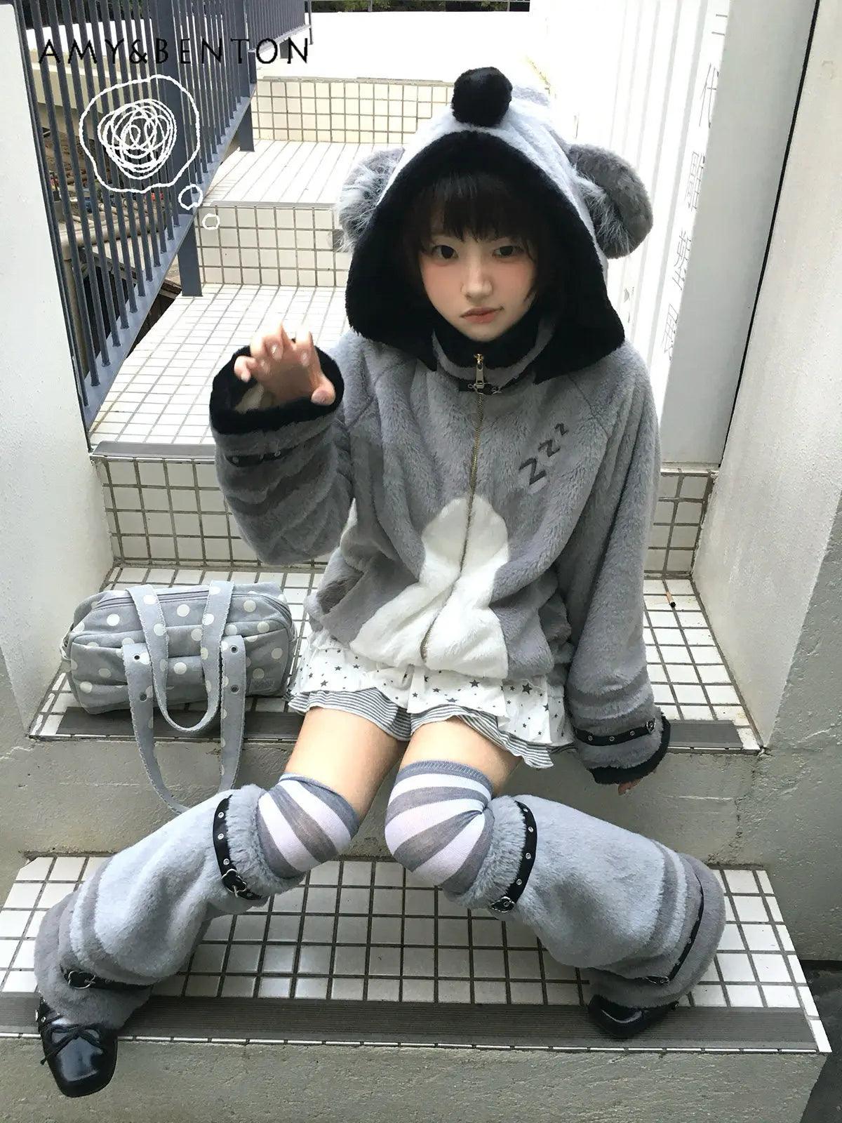 Women's Plush Hooded Embroidered Coat Set