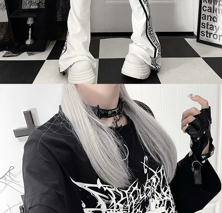 Original Print Subculture Dark Loose Long Sleeve Pure Cotton T-Shirt Japanese Punk Gothic Long Sleeve Round Neck Cool Girl Top