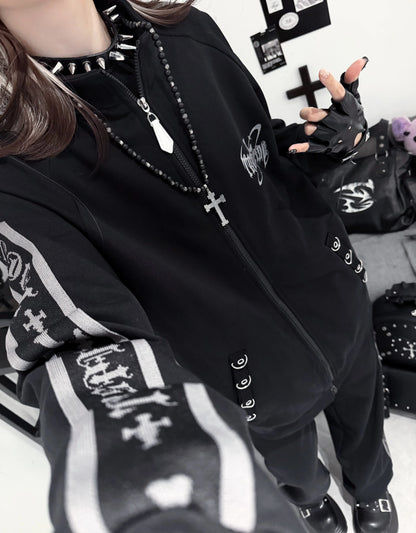 Original Printed Subculture Dark Loose Tracksuit Top and Pants Set Women's Outfits Oversized Stand Collar Zipper Sweatshirts