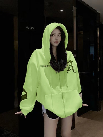 This year's new autumn and winter tide brand letter fashion hooded couple hoodie senior design sense loose large size coat