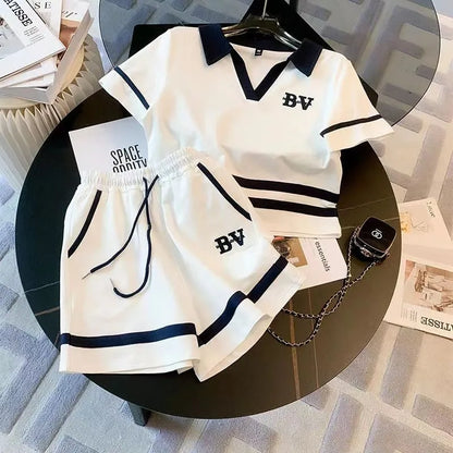 Salt Series Street Sle Sportswear Women's Summer 2026 Faion Set ort orts Casual Two-Piece Suit V-Ne Loose Fit Polye...