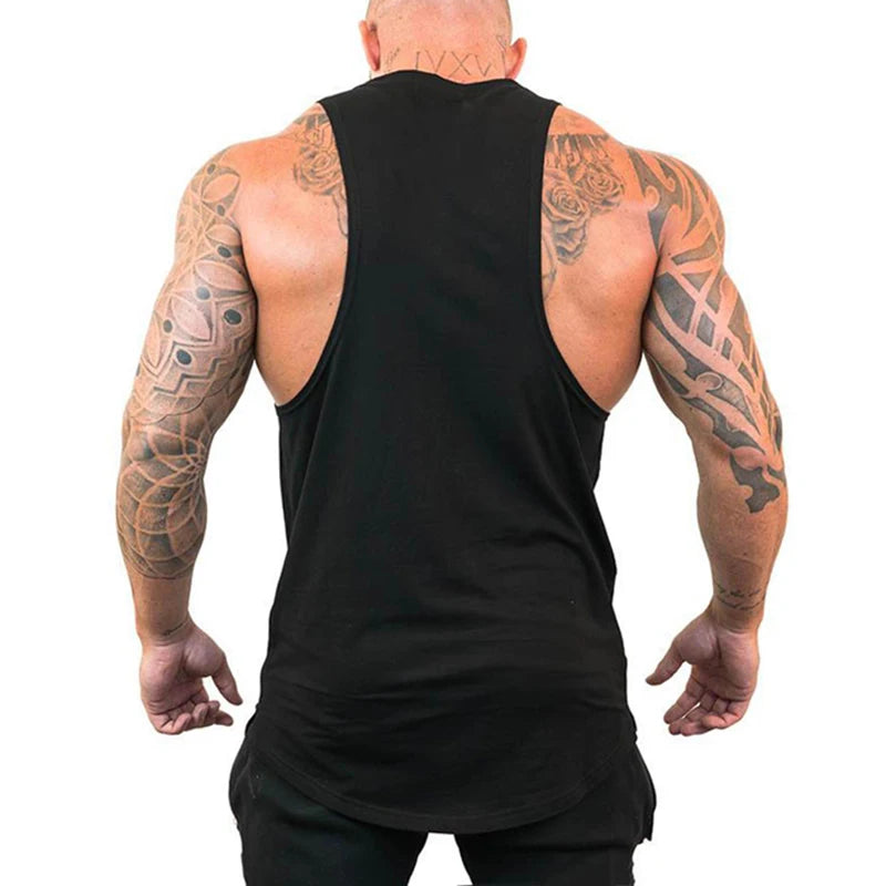 NO PAIN NO GAIN Men Running Vests Summer Cotton Gym Fitness Tank Tops Bodybuilding Training Exercise Clothing Muscle Singlets