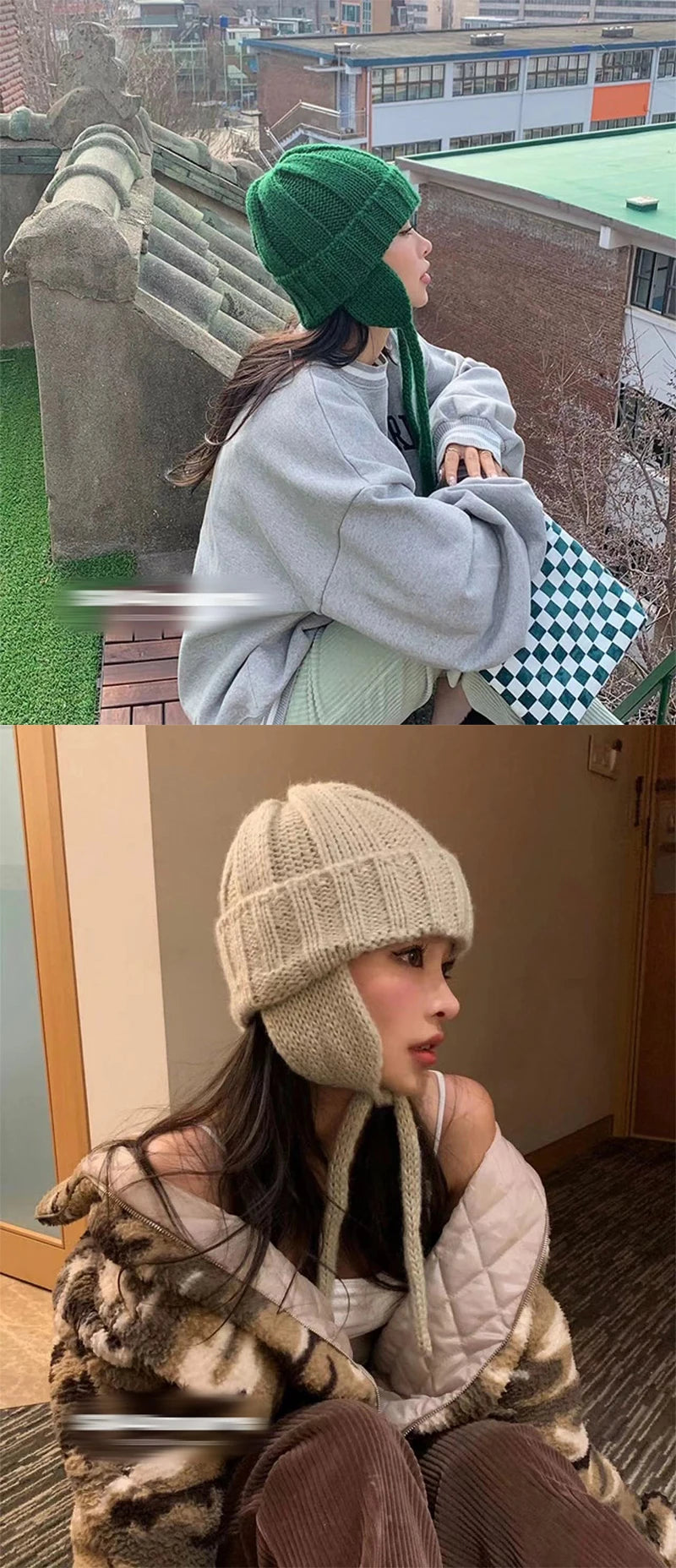 New Winter Cute Candy Colors Knitted Cap Fashion for Women Skullies Beanies Outdoor Windproof Thickened Warm Ear Protection Hat