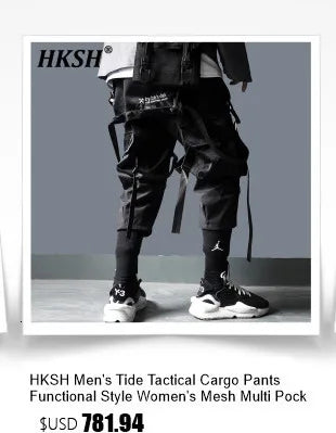 HKSH Spring Summer New Men's Tide Dark Cotton Form Five Star Printed Pattern Cotton T-shirts Half Sleeve Women Chic Tees HK2006