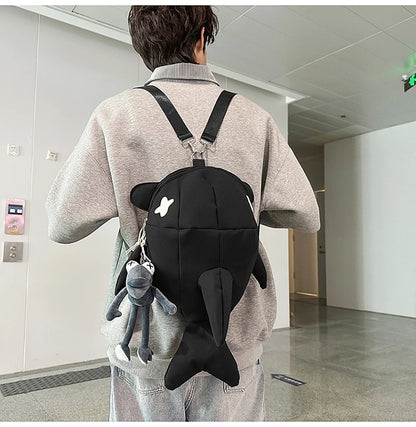 Whale Design Dual Shoulder Backpack Unisex Street Style Cycling Bag Fashionable Student Backpack for Men And Women