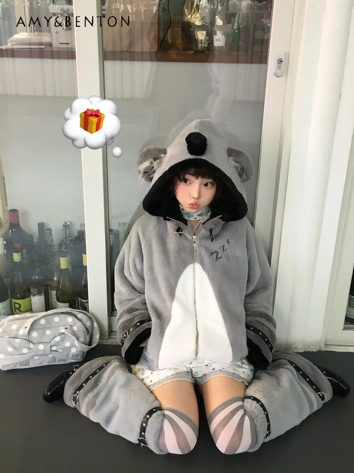 Women's Plush Hooded Embroidered Coat Set