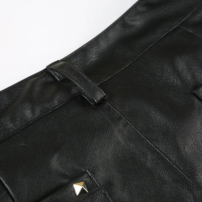 2025 Autumn Winter Women's PU Pants Low Rise Goblin Core Faux Leather Trousers Bell Bottom Gothic Japanese Y2k Stretch 2000s New