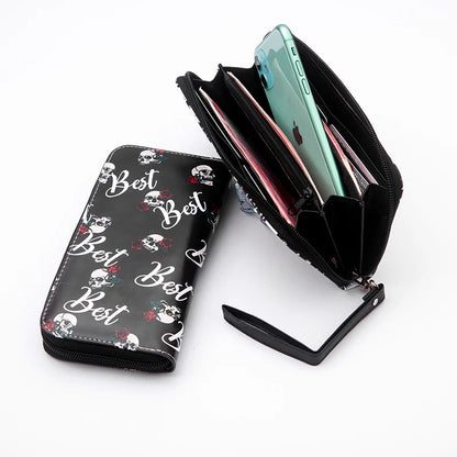 New Punk Style Skull Wallet Black Gothic Pu Leather Women Men Wallet Ghost Printing Purse Unique Design Stylish Long Wallets
