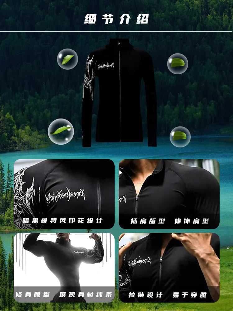 Dark Quick Drying Autumn And Winter Training Long Sleeved Men's Zipper Fitness Clothes, Sports Tight Fitting Clothes