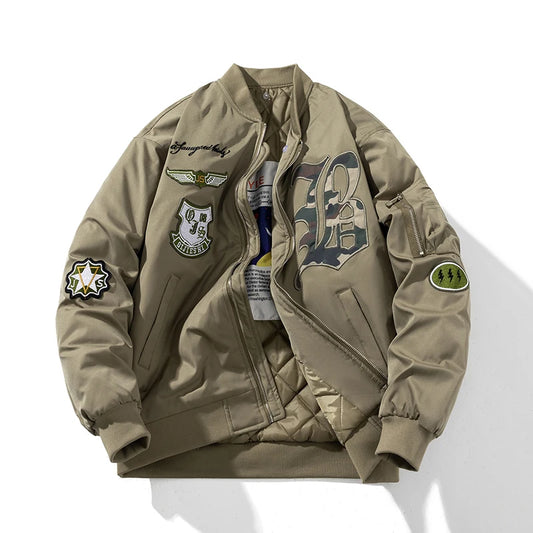 Men's Vintage Streetwear Embroidered Badge Bomber Jacket