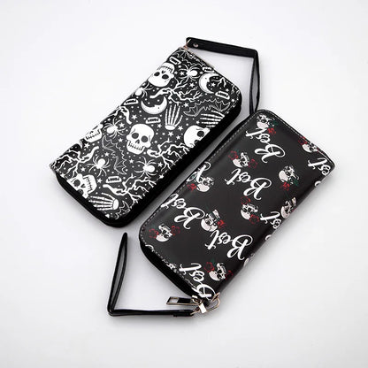 New Punk Style Skull Wallet Black Gothic Pu Leather Women Men Wallet Ghost Printing Purse Unique Design Stylish Long Wallets