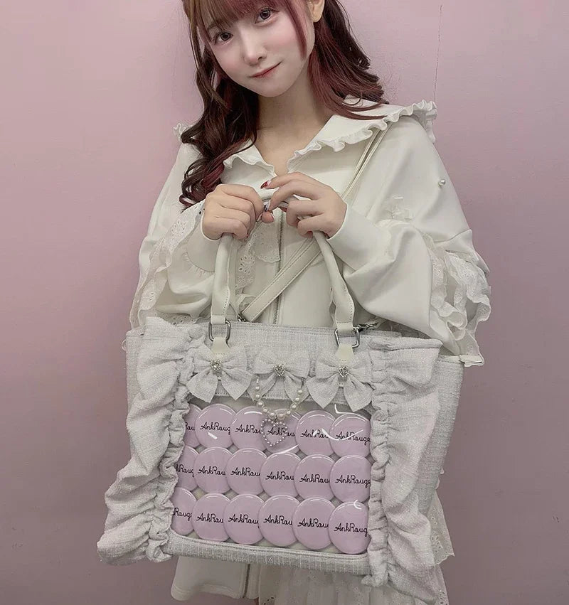 Japanese Style Mine Bags Women Ruffled Lace Lolita Girls Rhienstone Pearl Bowknot Square Tote Shoulder Portable Bolso Handbags