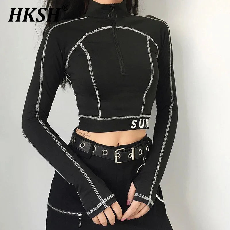 HKSH Spring New Women Tide Dark Sports T-shirt Turtleneck Long Sleeve Slim - APEX RITUAL women's t-shirts