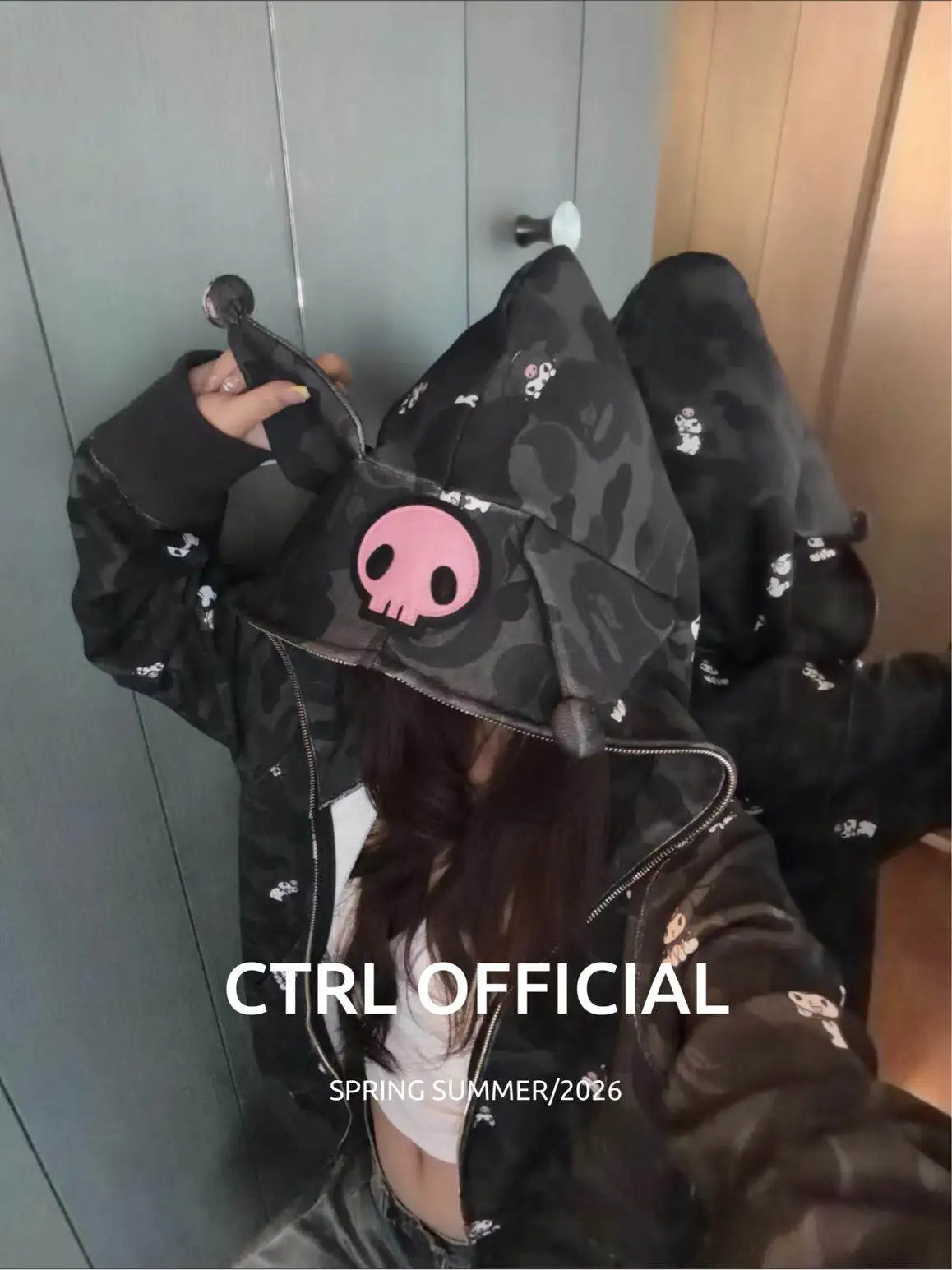 In  Stock  Anime Hello Kittys Hooded Jacket Girl Commuting Coat Jacket Kuromi Anime 3d Ears Hooded Cute Leopard Print Clothes