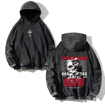 Apex Ritual – Men's Y2K Skull Print Oversized Hoodie – Vintage Hip Hop Pullover Sweatshirt