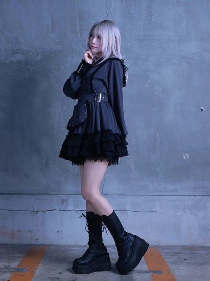 Women's Gothic Navy-Collar Maid Dress Set