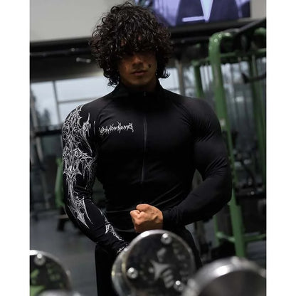 American Trendy Men'S Sportswear 2026 New Model Gym Fitness Tight-Fitting Clothes, Fitness Zipper Stand-Up Collar T-Shirt