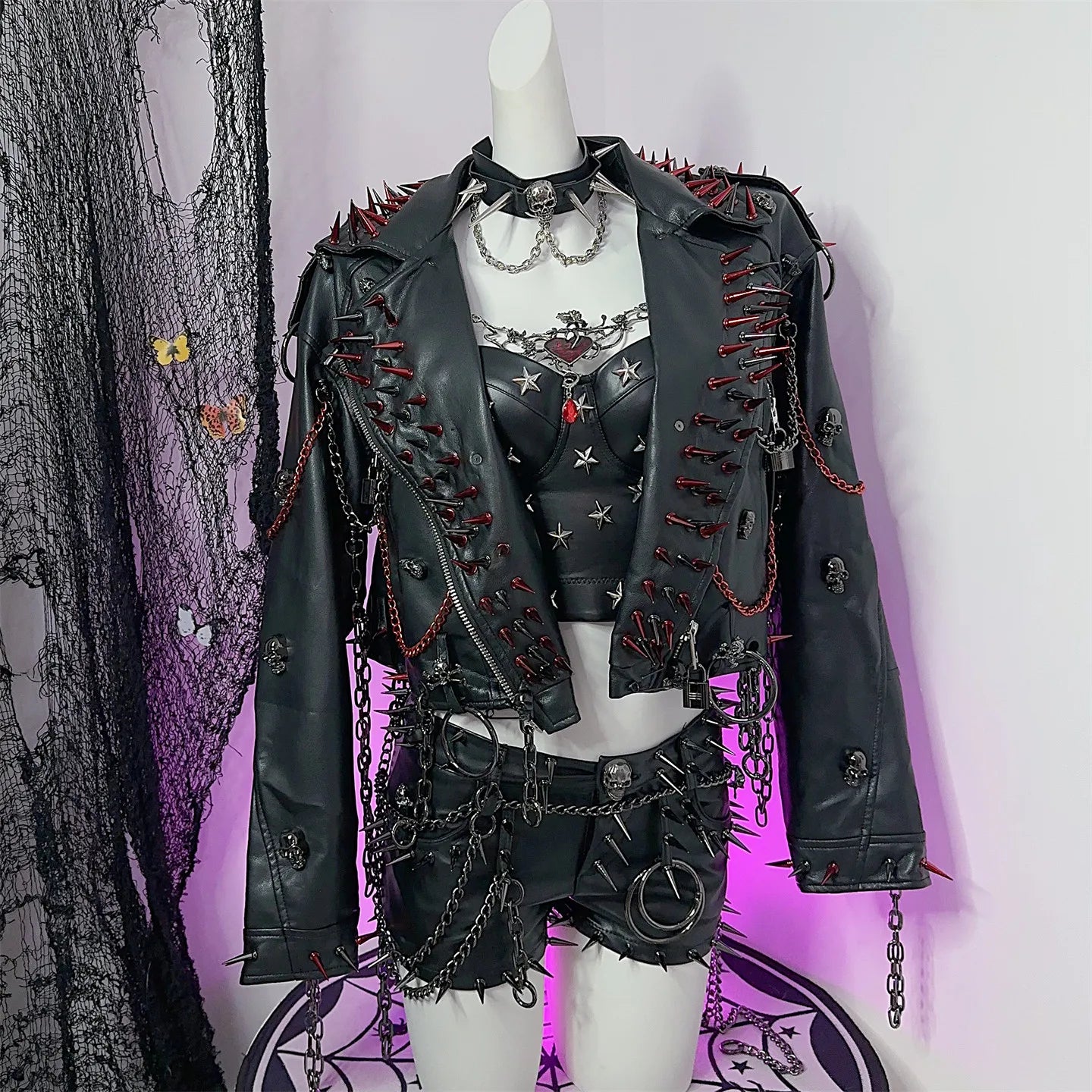Women's Y2K Rivet Chain PU Leather Jacket