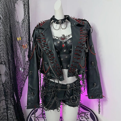 Women's Y2K Rivet Chain PU Leather Jacket
