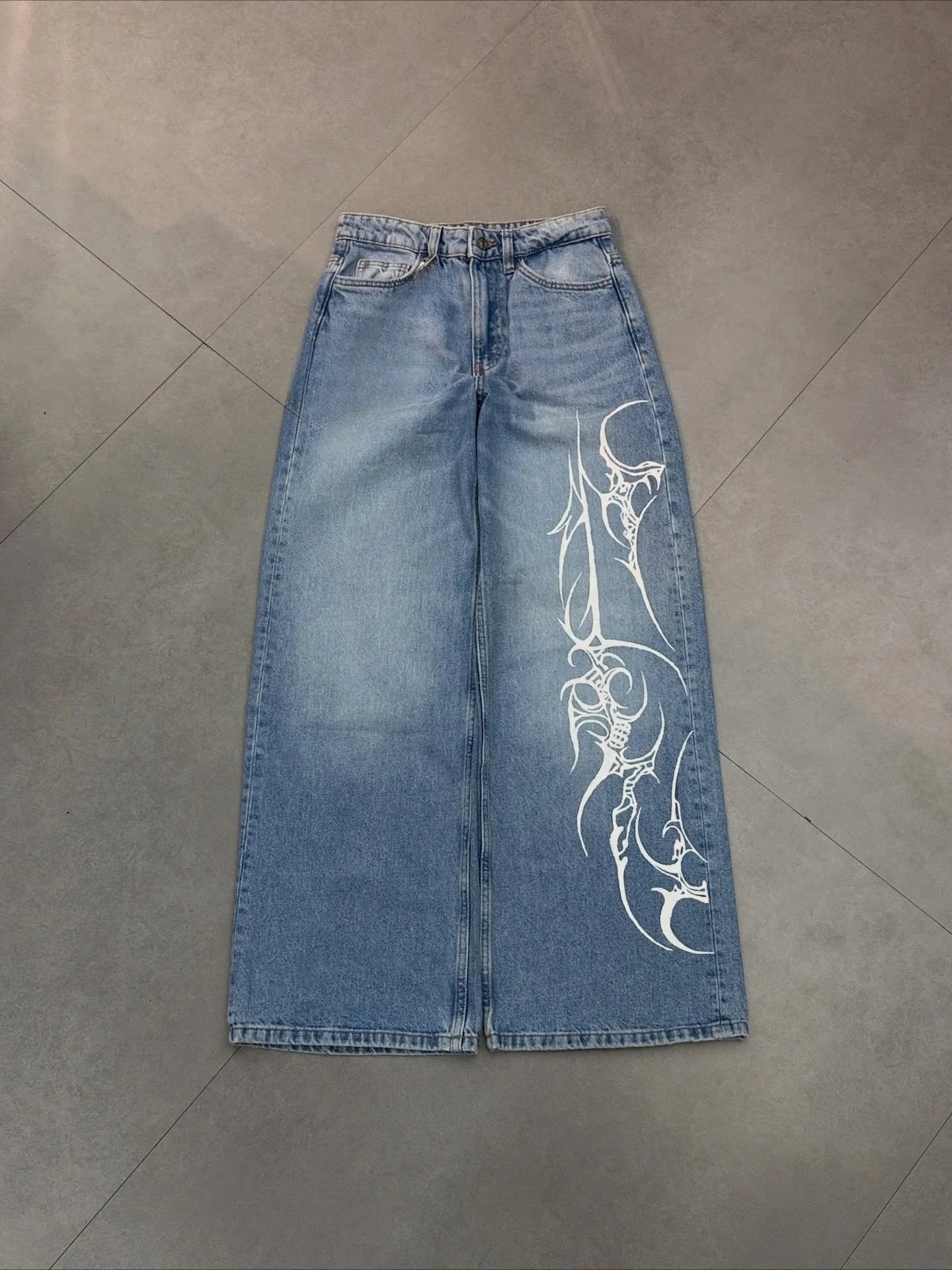 Y2K Hip-hop Jeans Vintage Straight Leg Denim Pants Streetwear Graffiti Print Casual Wide Leg Trousers Baggy Daily Wear Jeans