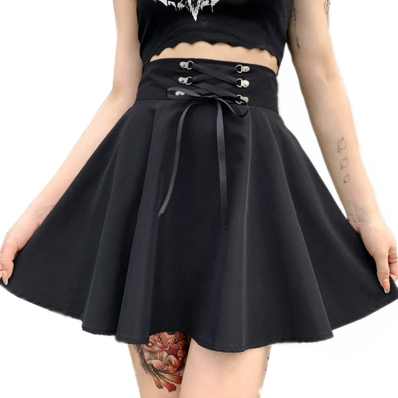 FICHOR Black Checkered Women's Gothic Skirt Women Pleated Spring Autumn Girl Hip Hop Female Punk Goth Mini Skirt Clubwear