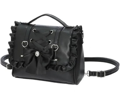 Japanese Style Liz Bag Mine Lolita Love Rhinestone Bow Crossbody Handbag Women Girls Sweet Heart Shaped Pink Pu Shoulder Bag