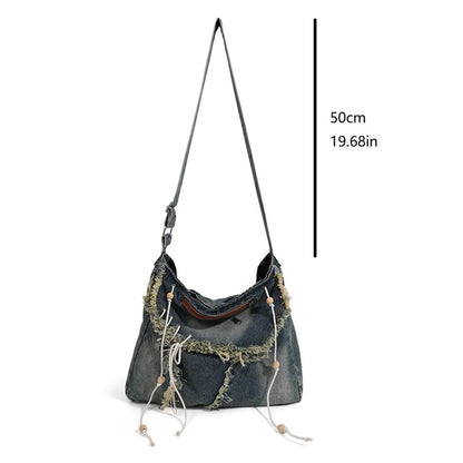 Y2K Korean Harajuku Gothic Hobo Denim Bag Aesthetic Vintage Purses WomenHandbag Crossbody Messenger Tote Peddler Shoulder Bags