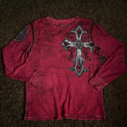 Apex Ritual – Y2K Hip Hop Oversized Long Sleeve T-Shirt – Gothic Round Neck Streetwear Top