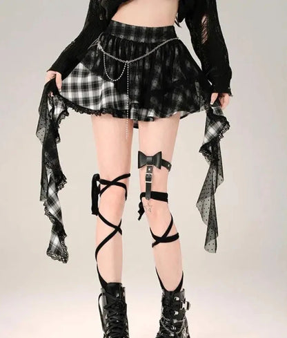 Y2K Harajuku Plaid Skirt Women Retro Streetwear High Waist Gothic Mini Skirt Retro Lace Patchwork Punk Fashion Skirt New Style