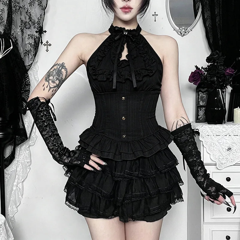 Women Blouses Trim Off Shoulder Halter Tops Mall Gothic Ruched Bow Tanks Top Fairycore Teachwear Summer Vests