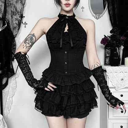 Women Blouses Trim Off Shoulder Halter Tops Mall Gothic Ruched Bow Tanks Top Fairycore Teachwear Summer Vests