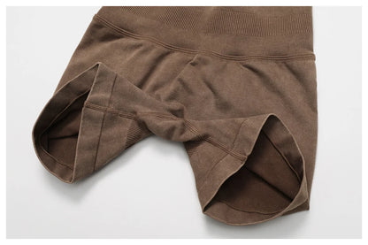 Apex Ritual – レディースハイウエストヨガショートパンツ – サンドウォッシュ スクワットプルーフ トレーニングショートパンツ