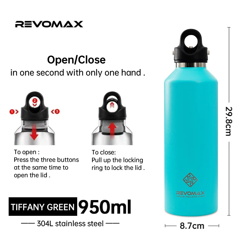 RevoMax-Double Wall Insulated Water Bottle, Outdoor Travel Sports Bottles, Stainless Steel Thermos for Tea, Thermal Cup, 600ml