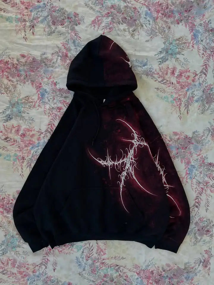 Women's Gothic Minimalist Graffiti Zip-Up Hoodie