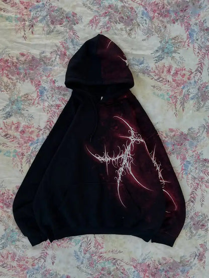 Women's Gothic Minimalist Graffiti Zip-Up Hoodie