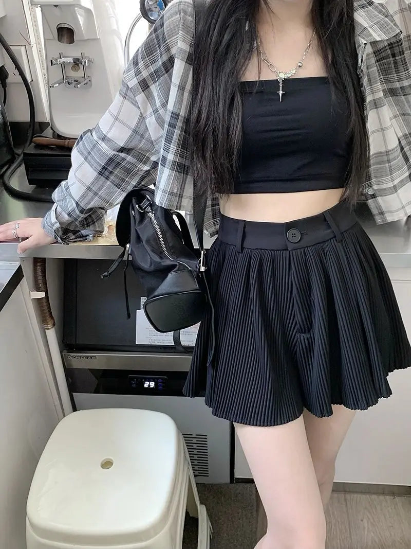Solid Shorts Women Summer Folds All-match High Waist Stylish Popular Aesthetic Fashion Korean Style Шорты Женские Летние Chic