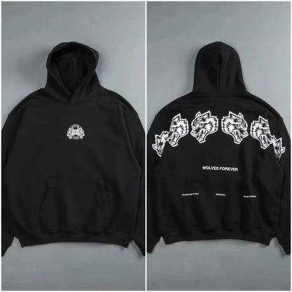 Apex Ritual – レトロウルフヘッドバックプリントパーカー – 裏起毛スウェットシャツ メンズ＆レディース