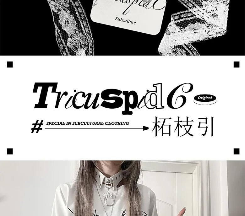 Original Print Subculture Dark Loose Long Sleeve Pure Cotton T-Shirt Japanese Punk Gothic Long Sleeve Round Neck Cool Girl Top