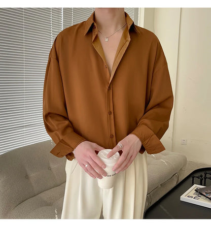 Ice Shirts Shirt Men Fashion Social Mens Dress Shirt Korean Loose Solid Color Long Sleeve Shirts Mens Casual Shirts M-2XL