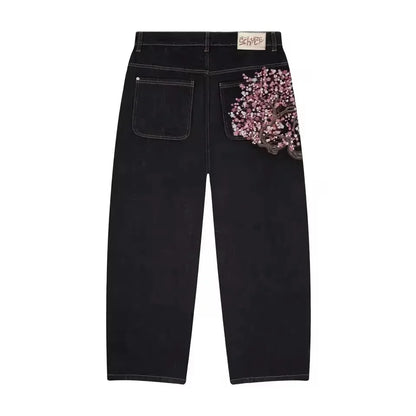2026 Hip-hop gold coin jeans Y2K retro low waist wide leg zipper pants y2k clothing men's fashion embroidered loose jeans