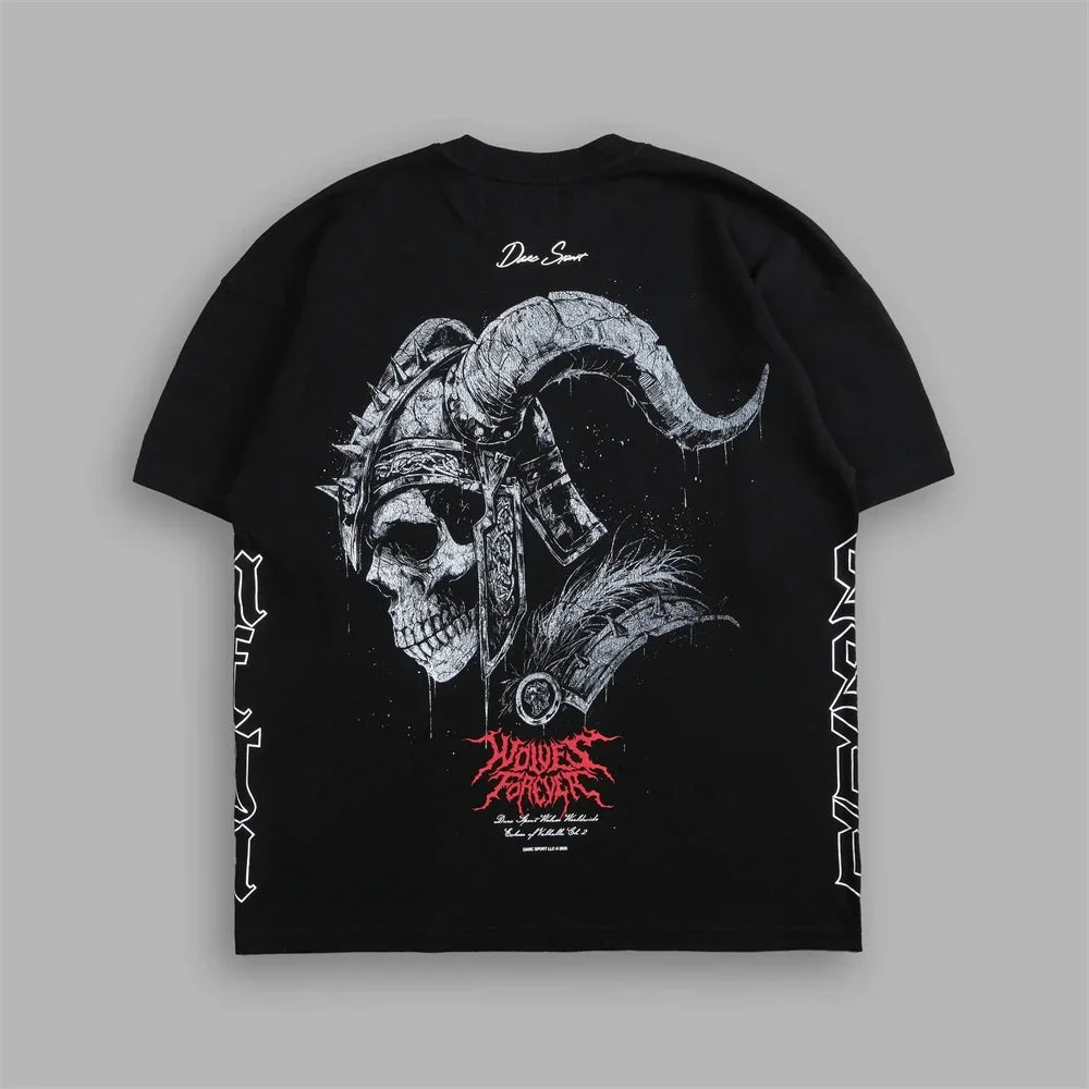 US SIZE NEW "SIDE BY SIDE" OVERSIZED TEE IN BLACK Men T Shirts Y2k DARK Gothic Short Sleeve T-Shirt Harajuku Hip Hop Couple Tops