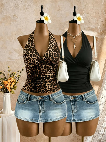 Women's Y2K Ruched Halter Crop Top